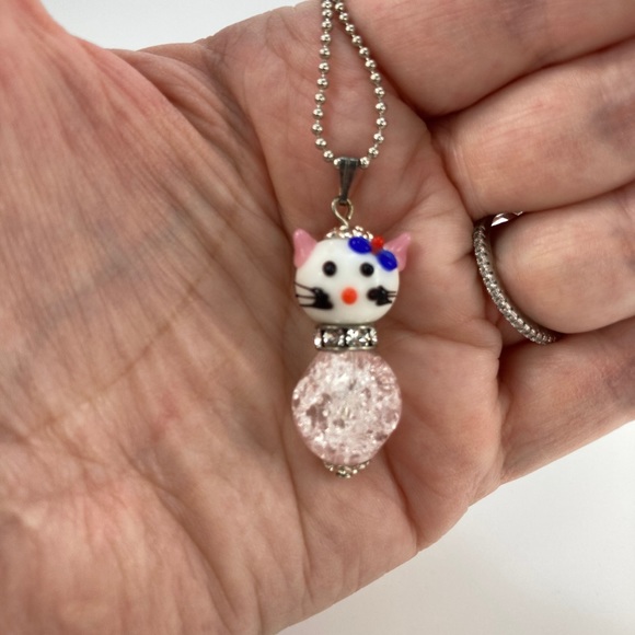 Host Pick!  New Cat Pendant Necklace, Lamp Work, Swarovski Crystals - Picture 3 of 5